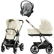 Коляска Cybex Talos S Lux TPE complete Aton S2 Lava Grey 3 в 1 Seashell Beige с дождевиками