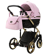 Детская коляска Adamex Chantal Special Edition Deluxe 2 в 1 C132-B (РОЗОВ.ЗЕФИР.КОЖА+ЧЕРН.РИФЛЕН.ДНО+ЗОЛОТ РАМА)
