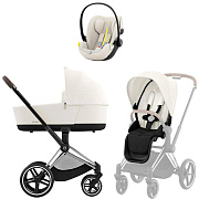Коляска Cybex Priam IV Chrome Brown complete и автокресло Cloud G i-Size Seashell Beige Plus 3 в 1 Off White