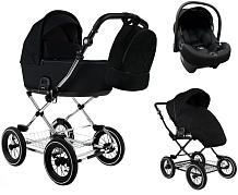 Детская коляска Roan Bass Next Classic d12 2.0 3 в 1 с автокреслом Tutis Elo Lux EduSky Black BNC/85/2 Caviar/Black/руч.Cappuccino