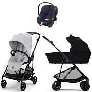 Коляска Cybex Melio Carbon Aton B2 i-Size Bay Blue 3 в 1 Fog Grey/Magic Black с дождевиками