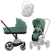 Коляска Cybex Priam IV Chrome Brown complete Cloud T Urban Mobility White 3 в 1 Leaf Green