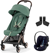 Коляска Cybex Coya Rosegold Frame Cloud G i-Size Ocean Blue Plus 2 в 1 Leaf Green с дождевиком и бампером