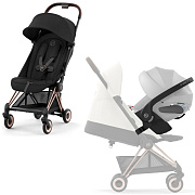 Коляска Cybex Coya Rosegold Frame Cloud T i-Size Platinum White Plus 2 в 1 Sepia Black с дождевиком и бампером