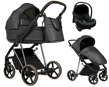 Детская коляска Roan Sol Vintage Luxury Leather 2.0 3 в 1 с автокреслом Tutis Elo Lux EduSky Black VEGA99DB Woodland Gray/Nickel/руч.Cappuccino