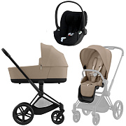 Коляска 3 в 1 Cybex Priam IV Matt Black complete и автокресло Cloud T i-Size Sepia Black Plus Cozy Beige