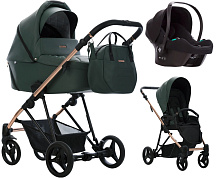 Детская коляска Bebetto Yoddi Premium Class 3 в 1 с автокреслом Avionaut Cosmo 04 зеленая кожа рама бронза