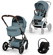 Коляска Cybex Balios S Lux Fold Cot TPE Cloud G3 Magic Black 3 в 1 Stormy Blue с дождевиками