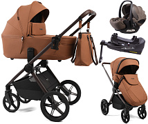 Детская коляска Peppy Monaco Thermo 4 в 1 с автокреслом Verona Brown и базой Biscuit (бисквит), рама серо-коричневая