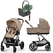 Коляска Cybex Balios S Lux TPE complete Cloud T Leaf Green Plus Base T 4 в 1 Almond Beige с дождевиками