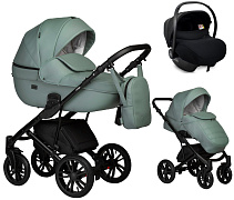 Детская коляска Indigo Mio Eco 3 в 1 с автокреслом Avionaut Cosmo Black 03 шалфей кожа