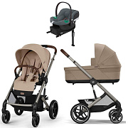 Коляска Cybex Balios S Lux TPE complete Aton B2 Steel Grey Base One 4 в 1 Almond Beige с дождевиками