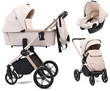 Детская коляска Peppy Monaco 3 в 1 с автокреслом Rise Milk Beige (бежевый), рама беж, шлифованный алюминий