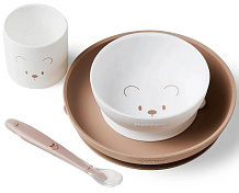 Набор посуды Nattou: 2 тарелки, чашка, ложка (силикон) White/Beige bear
