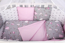 Борт в кроватку AmaroBaby Мечта 12 предметов серый/розовый