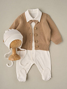 Набор для мальчика Little Star Кардиган вязаный, комбинезон, котелок 80074-3 (ЧЗ-мз) мокко/кремовый 62