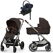 Коляска Cybex Balios S Lux TPE complete Aton S2 Ocean Blue Base One 4 в 1 Chocolate Brown с дождевиками
