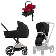 Коляска Cybex Priam IV Rosegold complete Aton B2 Dynamic Red Base One 4 в 1 Sepia Black