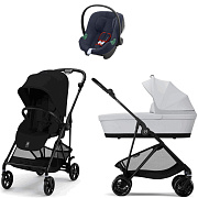 Коляска Cybex Melio Carbon Aton B2 i-Size Bay Blue 3 в 1 Magic Black с дождевиком/Fog Grey