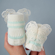Пинетки вязанные Little Star ангел, крем-мятный 1