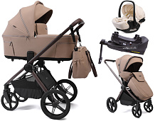 Детская коляска Peppy Soho 4 в 1 с автокреслом Verona Beige и базой Sand (песочный) рама шоколад