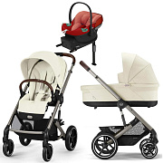 Коляска Cybex Balios S Lux TPE complete Aton S2 Hibiscus Red Base One 4 в 1 Seashell Beige с дождевиками