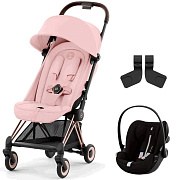 Коляска Cybex Coya Rosegold Frame Cloud G i-Size Moon Black Plus 2 в 1 Peach Pink с дождевиком и бампером