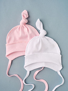 Шапочка с завязками Little Star Узелок рибана хлопок 2 шт. белый/розовый 38