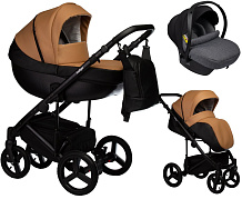 Детская коляска Indigo Tour Eco 3 в 1 с автокреслом Avionaut Cosmo Grey Te05 черная кожа+рыжая кожа
