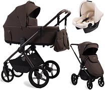 Детская коляска Peppy Soho 3 в 1 с автокреслом Rise Milk Brown (коричневый), рама серо-бежевый