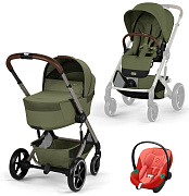 Коляска Cybex Balios S Lux Fold Cot TPE Aton S2 Hibiscus Red 3 в 1 Moss Green с дождевиками