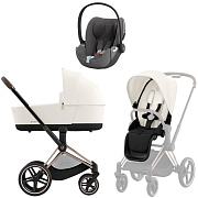 Коляска 3 в 1 Cybex Priam IV Rosegold complete и автокресло Cloud T i-Size Mirage Grey Plus Off White