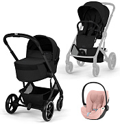 Коляска Cybex Balios S Lux Fold Cot BLK Cloud T Peach Pink Plus 3 в 1 Moon Black с дождевиками