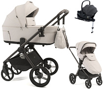 Детская коляска Peppy Soho 4 в 1 с автокреслом Jovikids Aria Black и базой Taupe (бежевый), рама серо-бежевый