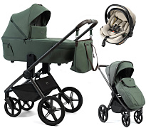 Детская коляска Peppy Monaco Thermo 3 в 1 с автокреслом Welldon Crown 2 Green (зеленый), рама серо-коричневая
