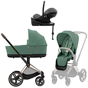 Коляска Cybex Priam IV Rosegold complete Cloud G Lava Grey Base G 3 в 1 Leaf Green