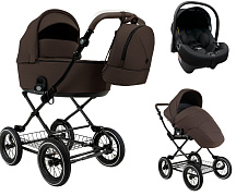 Детская коляска Roan Bass Next Classic d12 2.0 3 в 1 с автокреслом Tutis Elo Lux EduSky Black BNC/83/2 Turkish Coffe/Black/руч.Cappuccino