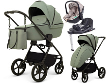 Детская коляска Rant Teo Soft 4 в 1 с автокреслом Miro Beige и базой Olive