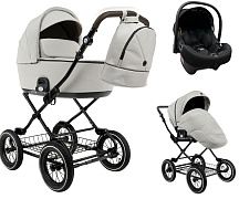 Детская коляска Roan Bass Next Classic d12 2.0 3 в 1 с автокреслом Tutis Elo Lux EduSky Black BNC/84/2 Marzipan/Black/руч.Cappuccino