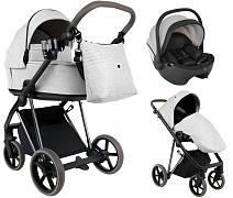 Детская коляска Roan Sol Vintage Luxury 2.0 3 в 1 с автокреслом Pituso Baesa Pro Black,Beige Canopy PIX/50/L Pixel/Light/Black/руч.Cappuccino