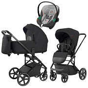Коляска Carrello Alfa CRL-6522 2025 Cybex Aton S2 i-Size Lava Grey 3 в 1 Rock Black
