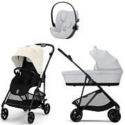 Коляска Cybex Melio Carbon Cloud G i-Size Fog Grey 3 в 1 Canvas White с дождевиком/Fog Grey
