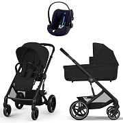 Коляска Cybex Balios S Lux BLK complete Cloud G Ocean Blue Plus 3 в 1 Moon Black с дождевиками