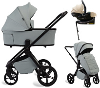 Детская коляска Peppy Monaco Plus 4 в 1 с автокреслом Jet Beige и базой Mint (мятный), рама черная