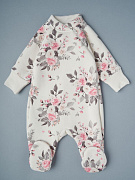 Комбинезон Little Star Цветы на креме со стойкой футер c начёсом 0214 (ЧЗ-мз) кремовый 56