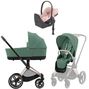 Коляска Cybex Priam IV Rosegold complete Cloud T Peach Pink Plus Base T 3 в 1 Leaf Green