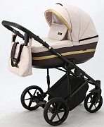 Детская коляска Adamex Rimini 3 в 1 RI84-TIP СВ.БЕЖЕВО-РОЗОВ+Т.КОРИЧНЕВ.КОЖА+ЗОЛОТО.ОТДЕЛКА