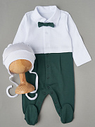 Комбинезон Little Star Джентльмен интерлок с шапочкой-котелок 30392 белый/изумруд 62