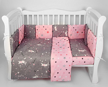 Комплект в кроватку AmaroBaby Princess 15 предметов серый/розовый