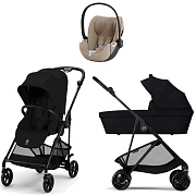 Коляска Cybex Melio Carbon Cloud T i-Size Cozy Beige Plus 3 в 1 Magic Black с дождевиками
